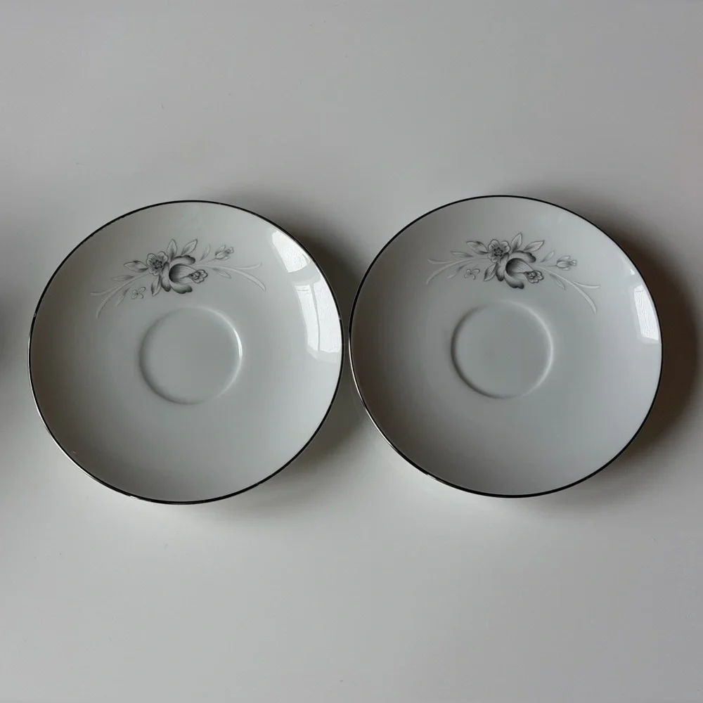 Sango Morena White Porcelain Tea Cup and Saucer Set with Floral Motif - 2 Piece